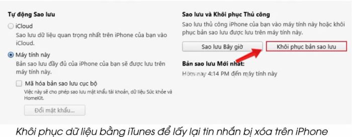 Sử dụng iTunes để phục hồi tin nhắn đã xóa một cách dễ dàng