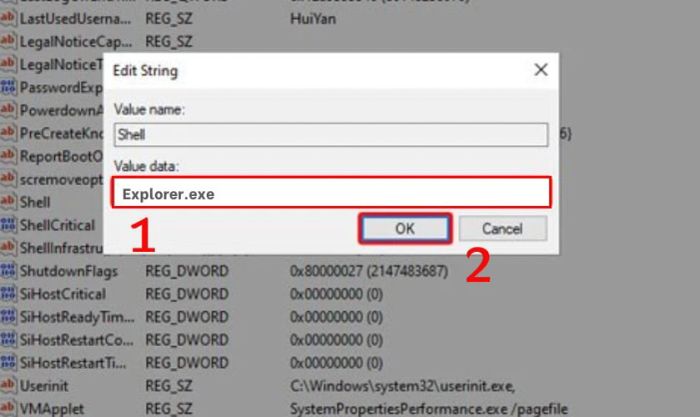 Nhập giá trị Explorer.exe và nhấn OK