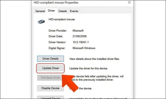 Nhấn vào Update Driver