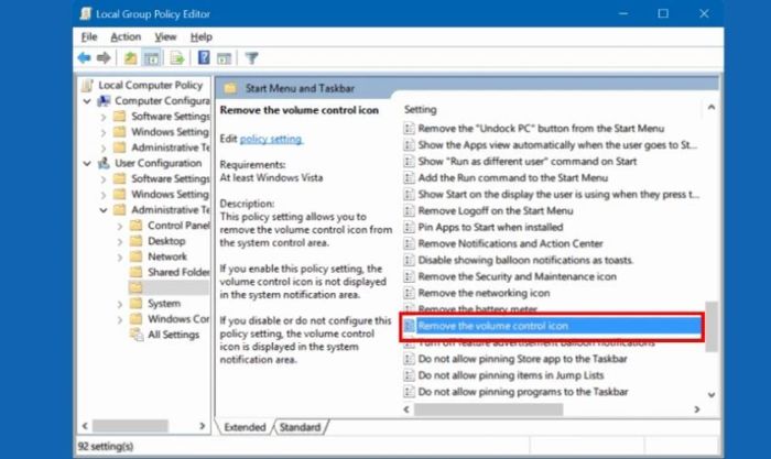 Tìm và nhấp chuột phải vào Remove the volume control icon