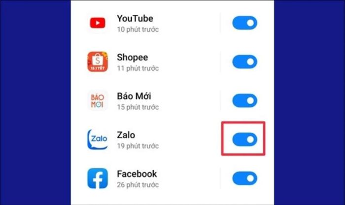 Cuối cùng, bạn tìm ứng dụng Zalo và kéo thanh trượt sang phải để cấp quyền thông báo.