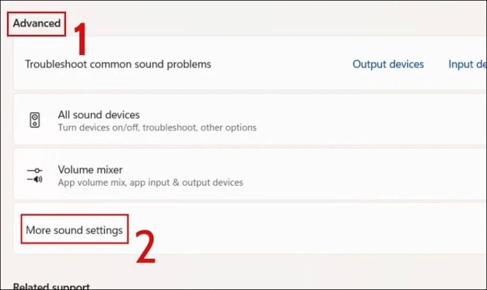 Chọn More sound settings để điều chỉnh cài đặt âm thanh