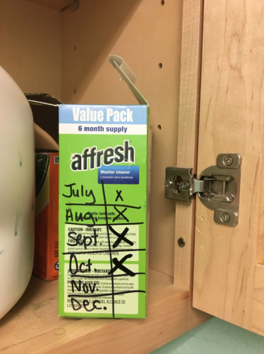 A reviewer's box with handwritten checkmarks noting six months of usage.