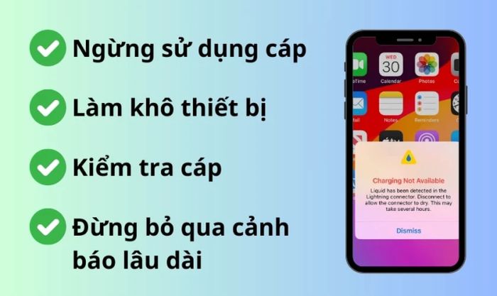 Lưu ý khi gặp cảnh báo phát hiện chất lỏng trong đầu nối Lightning