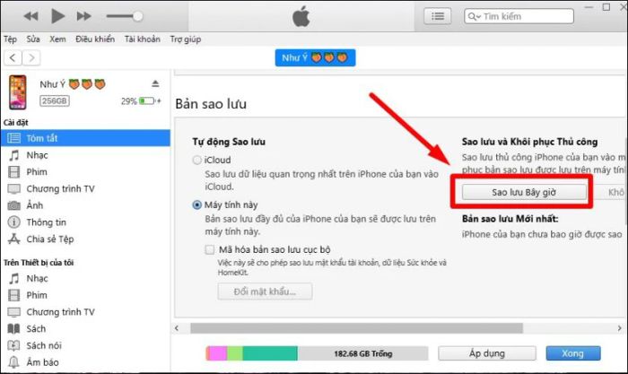 Sao lưu dữ liệu từ iTunes
