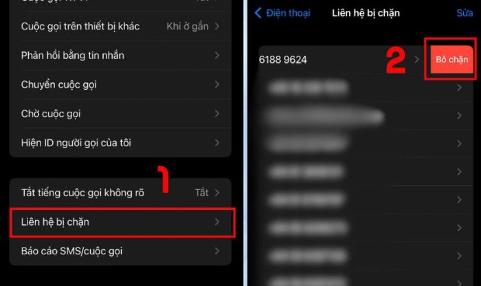 Chọn Liên hệ bị chặn