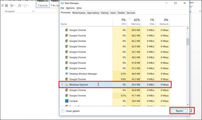 Khắc phục lỗi mất biểu tượng loa bằng cách restart Windows Explorer