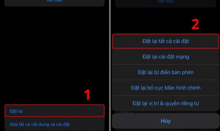 Chọn mục Đặt lại, sau đó bấm vào Đặt lại tất cả cài đặt để đưa thiết bị về cài đặt gốc.