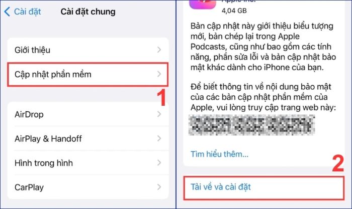 Tiếp theo, bạn chọn mục Cập nhật phần mềm để tiến hành cài đặt