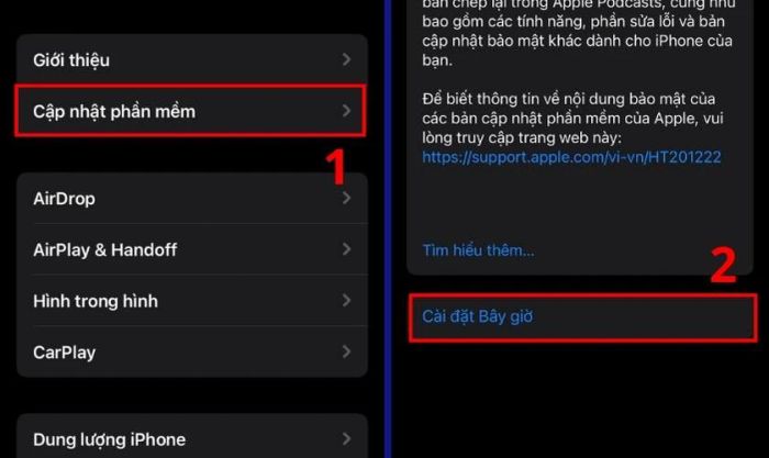 Tìm và chọn mục Cập nhật phần mềm tiếp theo.