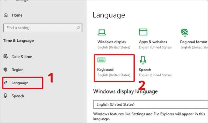 Trong mục Language, chọn phần Keyboard để thực hiện cài đặt.