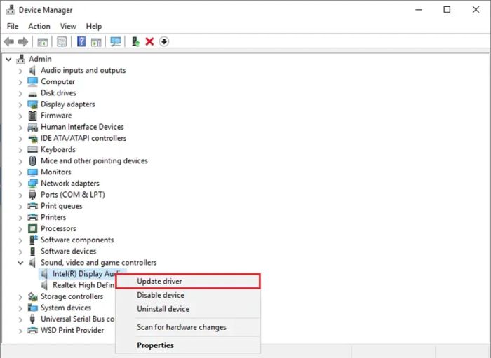 Nhấn chuột phải và chọn Update driver
