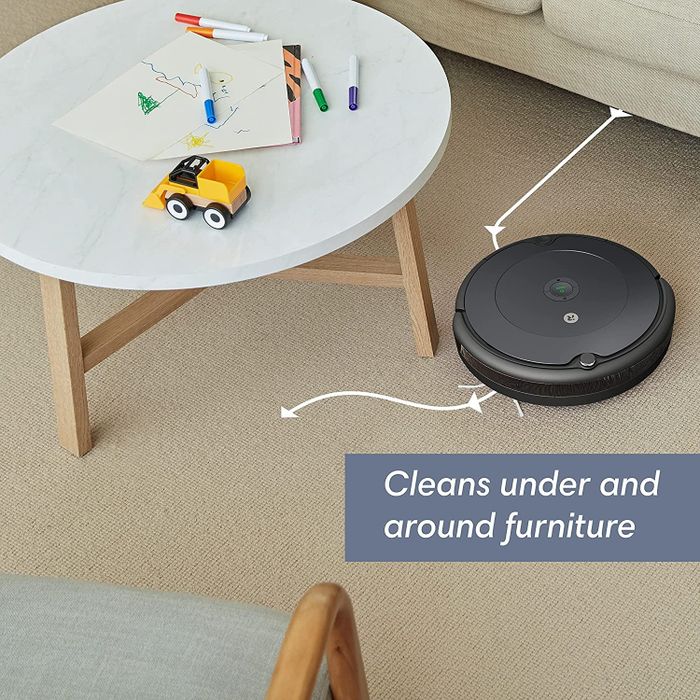 A graphic showing that the Roomba can clean beneath and around furniture effortlessly