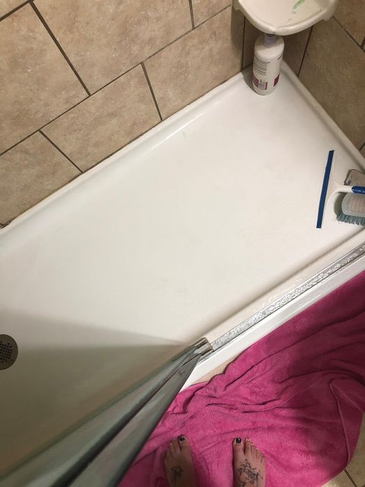 After picture of the reviewer’s clean, bright shower floor