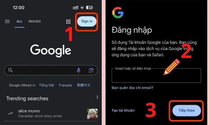 Đăng nhập tài khoản Google trên trình duyệt