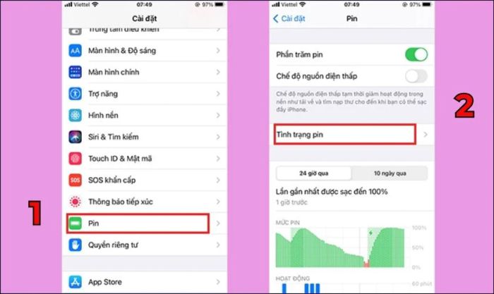 Kiểm tra tình trạng pin của iPhone để xác định mức độ sử dụng và độ bền của pin hiện tại