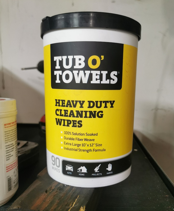 reviewer’s photo of the tub of towels