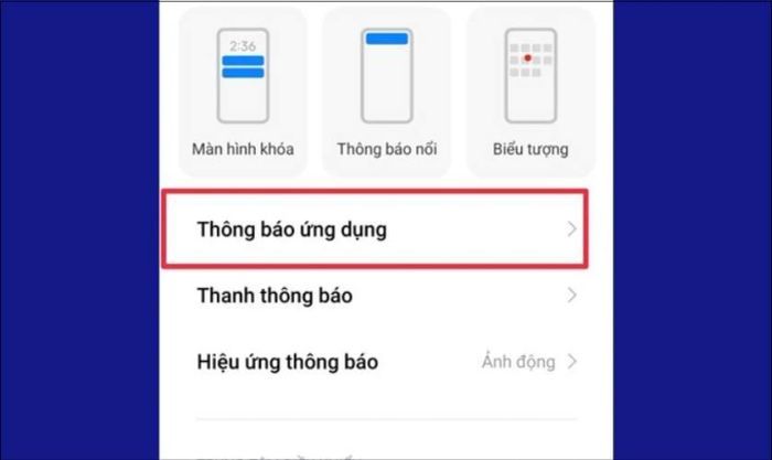 Chọn mục Thông báo ứng dụng tiếp theo