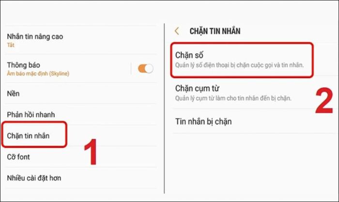 Kiểm tra danh sách chặn tin nhắn từ ngân hàng