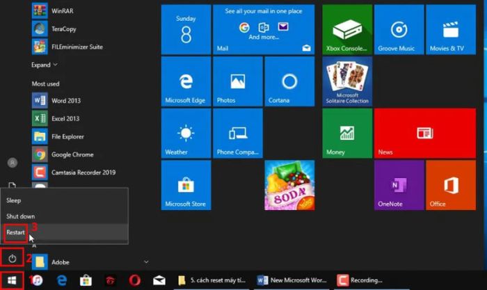 Nhấn giữ phím Shift và chọn Restart