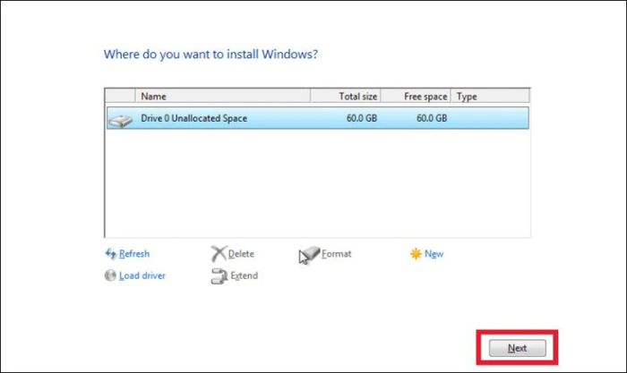 Hướng dẫn cách khắc phục lỗi The selected disk has an MBR partition table - Nhấn Next để tiếp tục