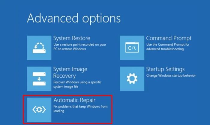 Sử dụng Automatic Repair để khắc phục lỗi laptop bị treo ở màn hình chờ
