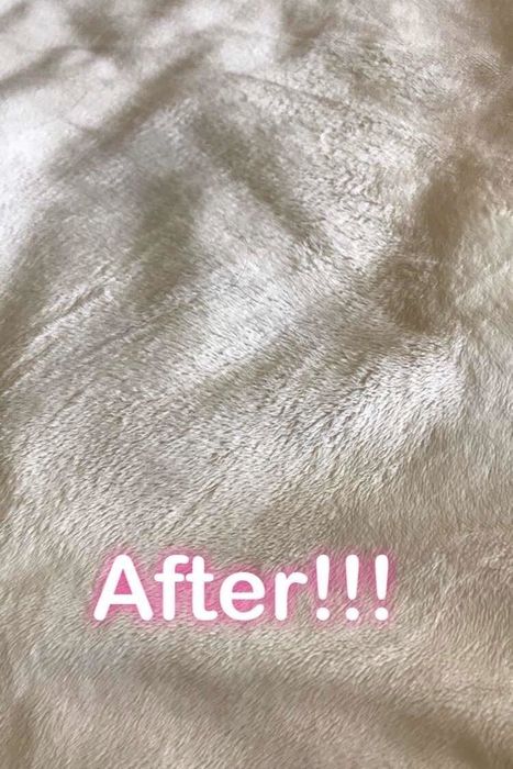 A reviewer's fabric looking fresh and clean after using the stain remover.