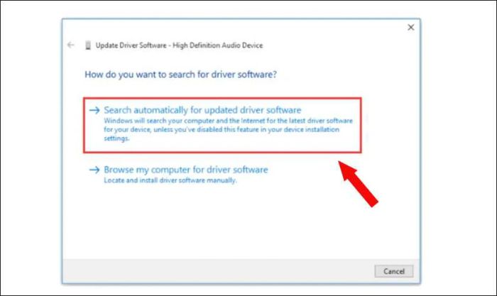 Chọn Search automatically for updated driver software