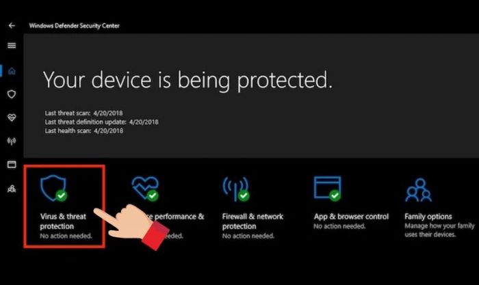 Nhấn vào mục Virus & threat protection để tiếp tục.