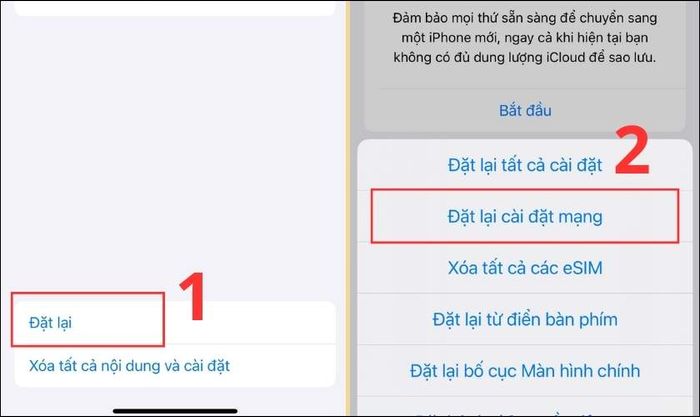 Cài đặt lại mạng trên iPhone