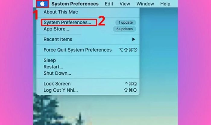 Chọn biểu tượng Apple rồi vào System Preferences