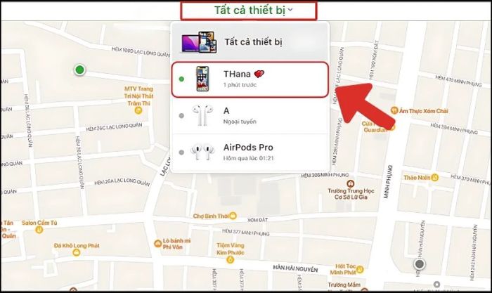 Chọn thiết bị của bạn trong danh sách thiết bị hiện có