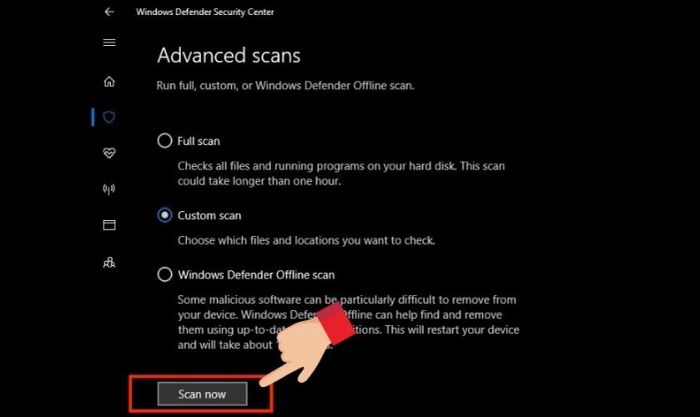 Hướng dẫn quét virus để sửa lỗi laptop không nhận chuột và bàn phím.