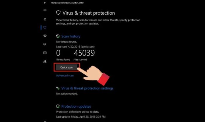 Nhấn vào Quick scan để thực hiện quét virus nhanh.
