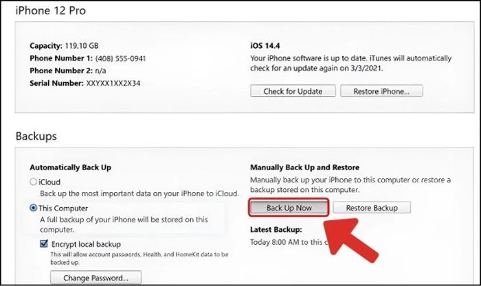 Kết nối iPhone với iTunes trên máy tính để thực hiện sao lưu