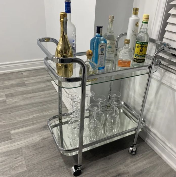 A silver bar cart