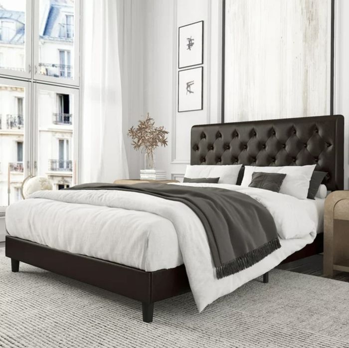brown tufted upholstered bed frame