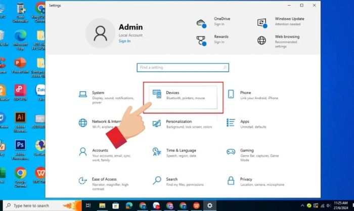 Chọn Devices để khắc phục tình trạng laptop không nhận bàn phím và chuột