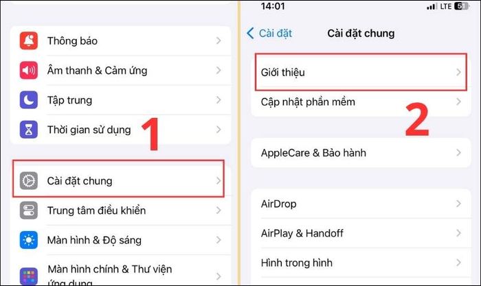 Truy cập mục Giới thiệu trên iPhone