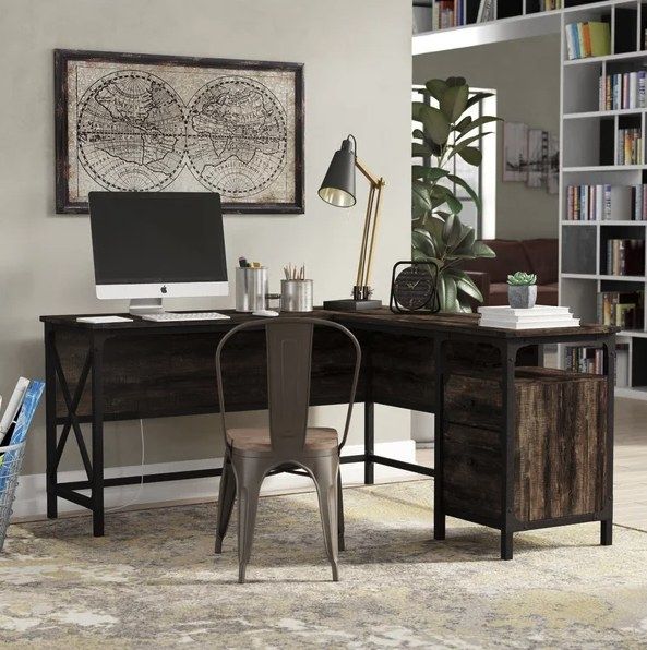 wooden L-shaped desk