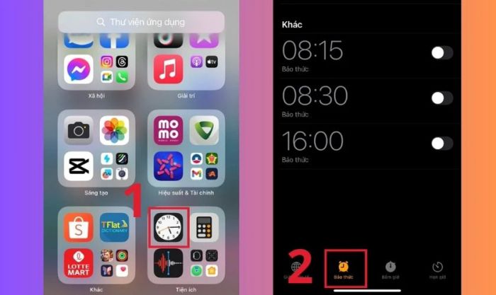 Chọn tab Báo thức (Alarm)