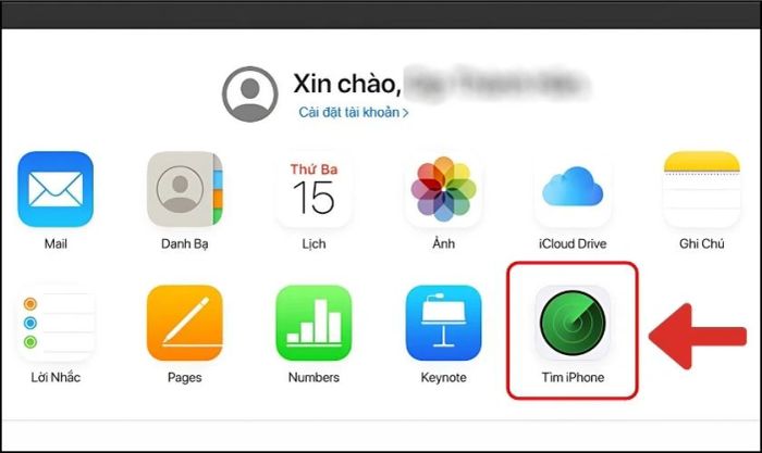 Chọn mục Tìm iPhone trên iCloud để tiếp tục
