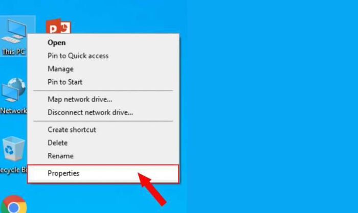 Kích chuột phải vào biểu tượng My Computer và chọn Properties