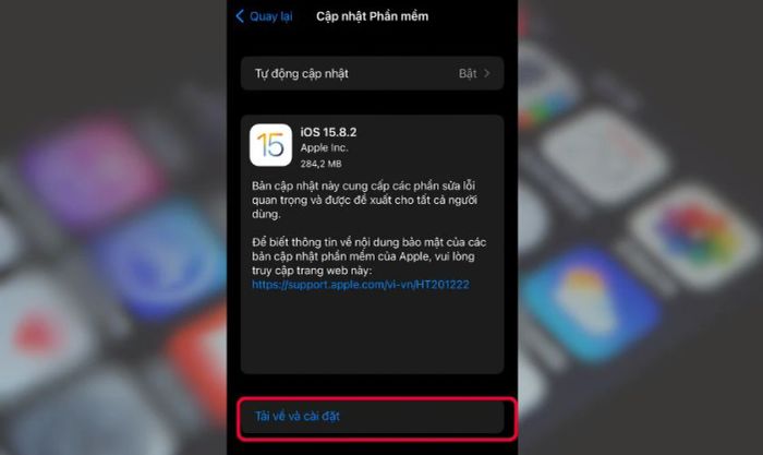 Tải về và cài đặt bản cập nhật