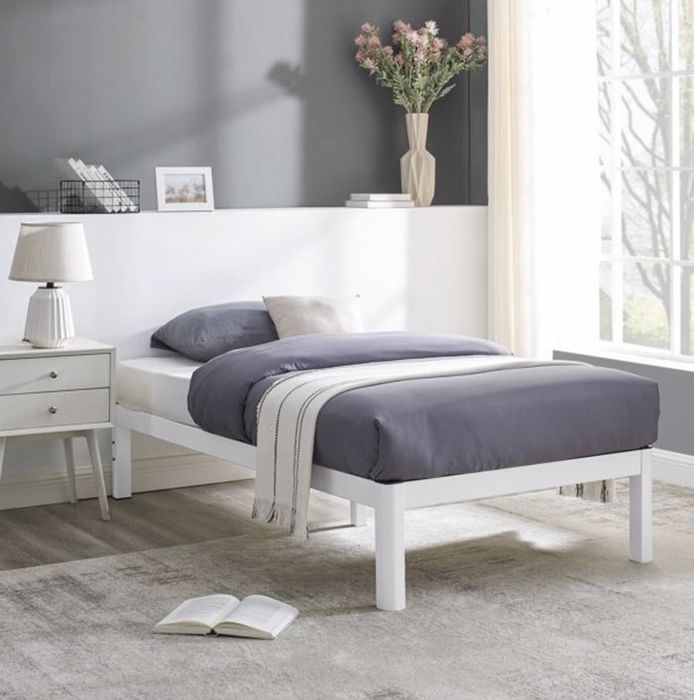 white metal bed frame