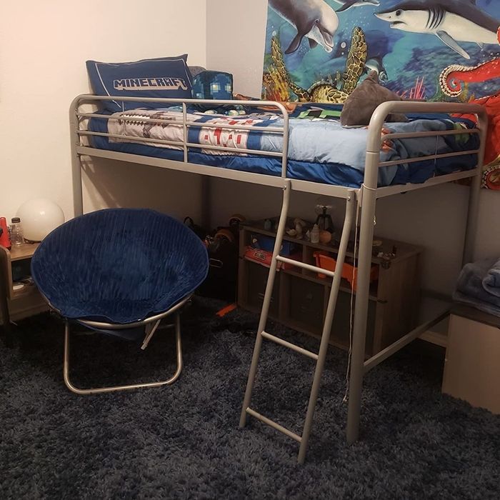 Reviewer image of a gray bed frame.