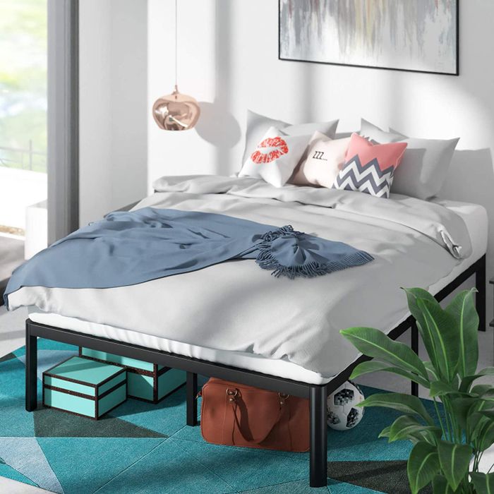 sleek black metal Zinus bed frame