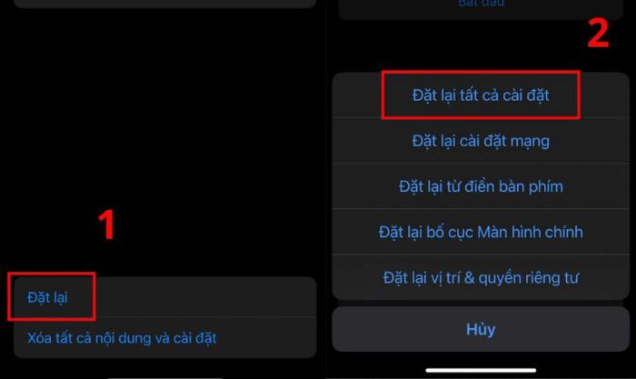 Nhấn vào Đặt lại và chọn tiếp Đặt lại tất cả cài đặt
