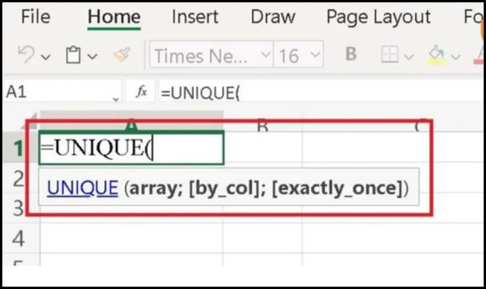 Công thức sử dụng hàm Unique trong Excel