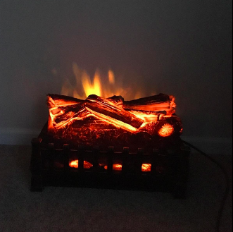 Closeup of the electric fireplace in action.